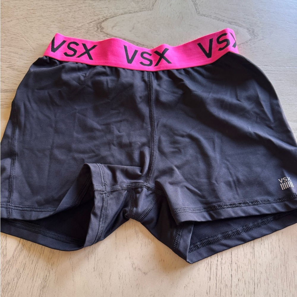VSX Black Bike Shorts with Neon Pink Waistband